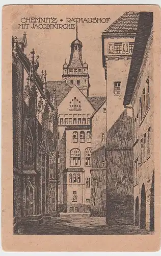 (47179) Künstler AK Chemnitz, Rathaushof, Jakobikirche 1943