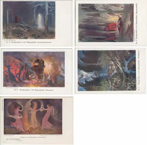 (47061) AK Gemälde v. Hermann Hendrich, Walpurgishalle, 5 Karten aus Serie