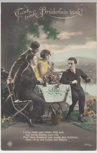 (47024) Foto AK Spruch: Lach, liebe und trinke dich satt, vor 1945