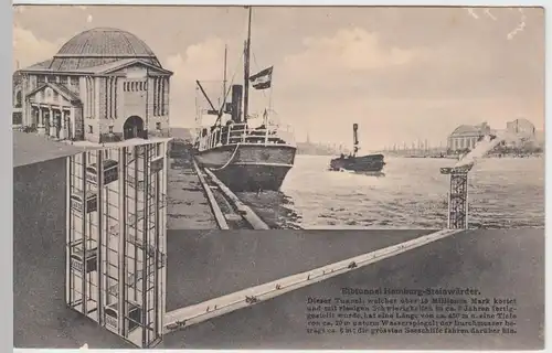(46995) AK Hamburg, Elbtunnel, Schnitt-Darstellung, vor 1945