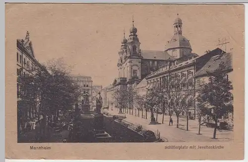 (46984) AK Mannheim, Schillerplatz mit Jesuitenkirche, vor 1945