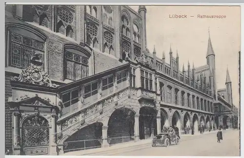 (46981) AK Lübeck, Rathaustreppe, 1916