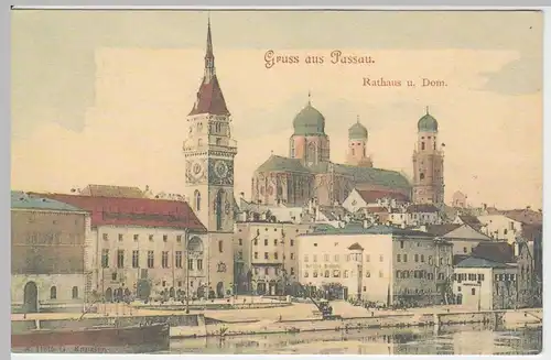 (46935) AK Gruss aus Passau, Rathaus und Dom, vor 1905