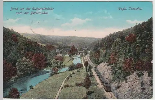 (46716) AK Barthmühle, Blick von der Elstertalbrücke, 1920