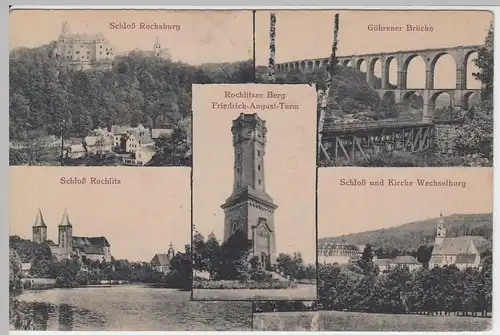 (46700) AK Rochlitz, Mehrbildkarte m. Schloß, Wechselburg, Viadukt Göhren