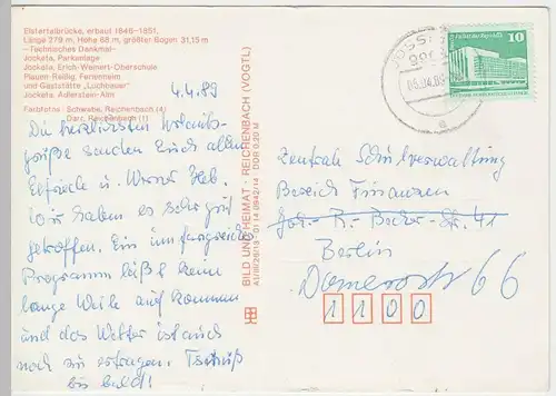 (46678) AK Vogtländische Schweiz, Mehrbildkarte Plauen, Jocketa, 1989