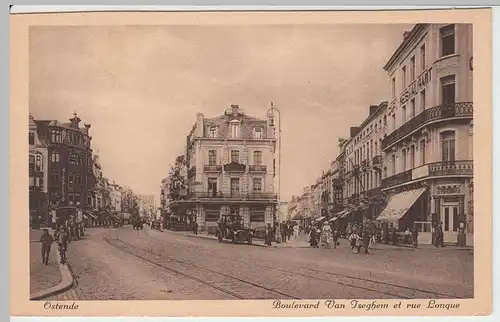 (46627) AK Ostende, Oostende, Boulevard Van Iseghem et rue Lonque, vor 1945