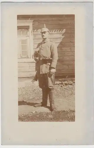 (46268) Foto AK 1. WK Soldat Heinrich, Portrait m. Pickelhaube, 1916