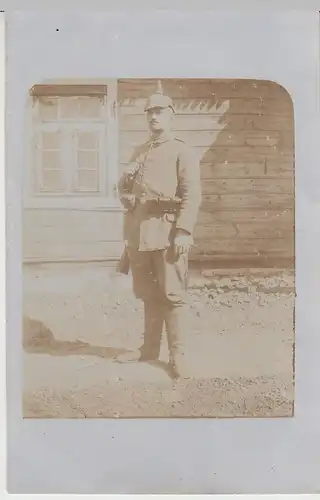 (46267) Foto AK 1. WK Soldat Heinrich, Portrait m. Pickelhaube, Feldpost 1916