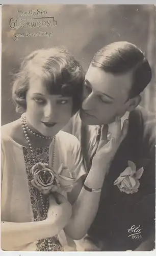 (46229) Foto AK Geburtstag, Liebespaar mit Rose, vor 1945