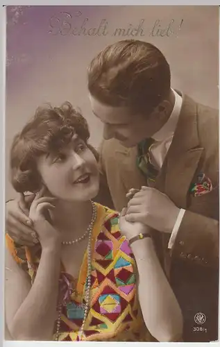 (46208) Foto AK Liebespaar "Behalt mich lieb!", coloriert, 1928