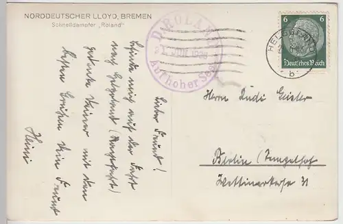 (46097) Foto AK Schnelldampfer "Roland" v. Norddeutschen Lloyd Bremen, 1936