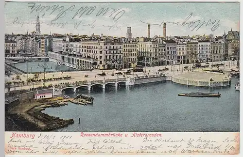 (46040) AK Hamburg, Reesendammbrücke u. Alsterarcaden, vor 1905, gel. 1911