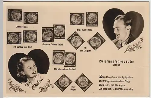 (45931) Foto AK Briefmarkensprache mit Mi 484 (Tafel B), 1930er