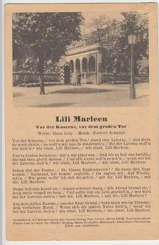 (45895) AK Liedkarte Lili Marleen -Vor der Kaserne, vor dem großen Tor-