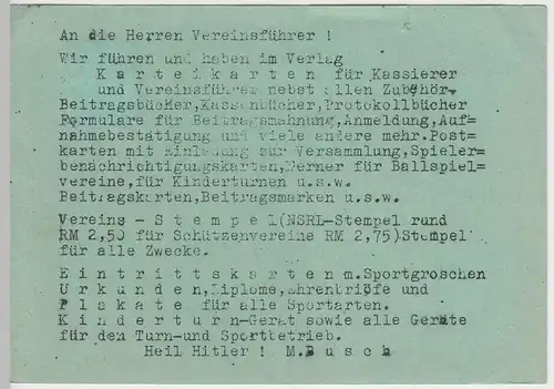 (45881) Postkarte DR, Firma Busch Sport- u. Turngerät Berlin, 1943