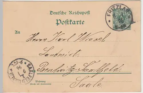 (45874) Ganzsache Deutsche Reichspost, Stempel Fritzlar 1896