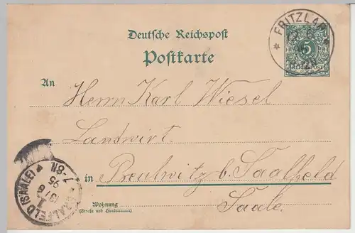 (45864) Ganzsache Deutsche Reichspost, Stempel Fritzlar 1895