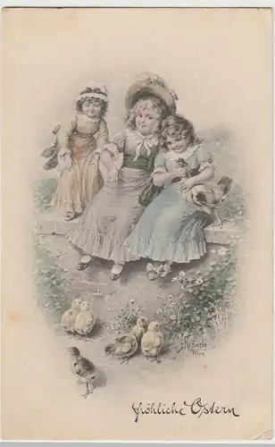 (45769) AK Fröhliche Ostern, Mädchen mit Küken, 1915
