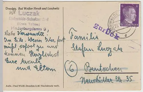 (45659) AK Dresden, Bad Weißer Hirsch und Loschwitz, Januar 1945