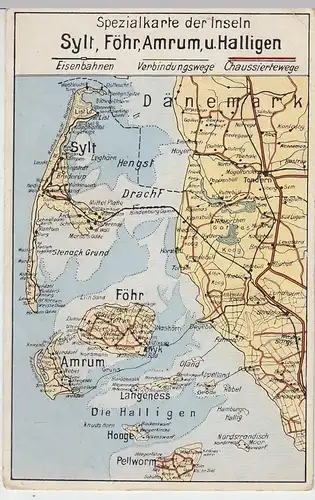 (45548) AK Sylt, Föhr, Amrum, Halligen, Spezialkarte, Landkarte, vor 1945