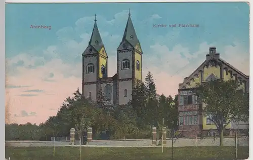 (45529) AK Arenberg (Koblenz), Kirche und Pfarrhaus, 1914