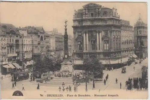 (45431) AK Brüssel, Bruxelles, Place de Brouckère, Monument Anspach 1910er