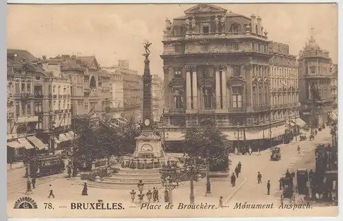 (45423) AK Brüssel, Bruxelles, Place de Brouckère, Monument Anspach 1910er