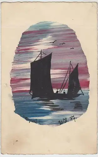 (45267) Künstler AK Original-Gemälde, Segelboot, 1907