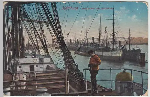 (45230) AK Hamburg, Afrika-Kai mit Elbbrücke, 1912