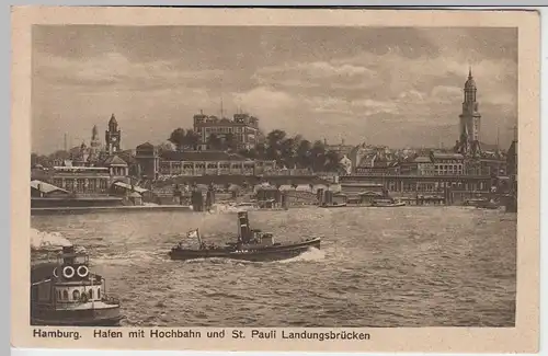 (45229) AK Hamburg, Hafen m. Hochbahn u. St. Pauli Landungsbrücken 1914-18