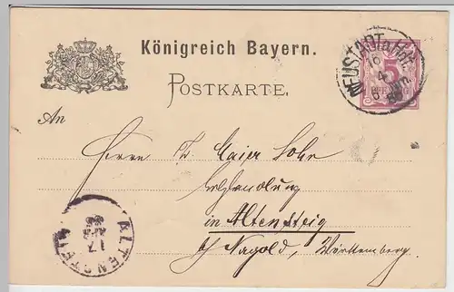 (45147) Ganzsache Bayern, Stempel Neustadt a. Haardt 1886