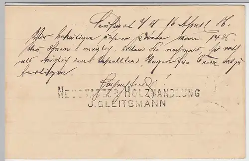 (45147) Ganzsache Bayern, Stempel Neustadt a. Haardt 1886