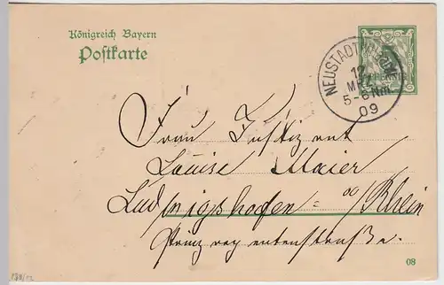 (45145) Ganzsache Bayern, Stempel Neustadt a. Haardt 1909