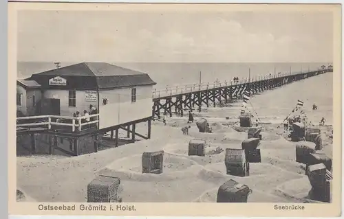 (45017) AK Ostseebad Grömitz, Strand m. Seebrücke, 1931