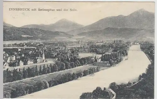 (44777) AK Innsbruck, Totale m. Serlesspitze u.d. Seile, 1915