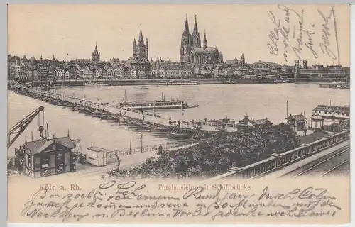 (44542) AK Köln, Totalansicht mit Schiffbrücke, 1905