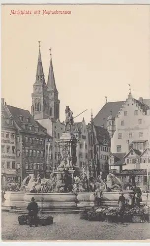 (43963) AK Nürnberg, Marktplatz, Neptunbrunnen, Schöner Brunnen, v. 1945