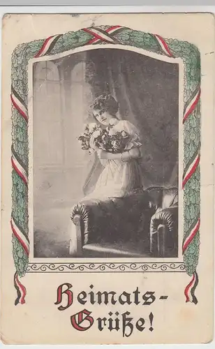 (43874) AK Heimatgrüße, junge Frau mit Rosen, Feldpost 1916