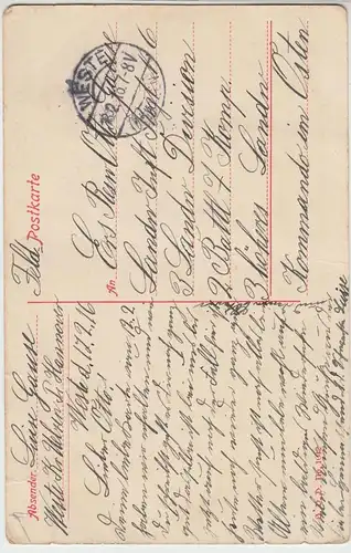 (43874) AK Heimatgrüße, junge Frau mit Rosen, Feldpost 1916