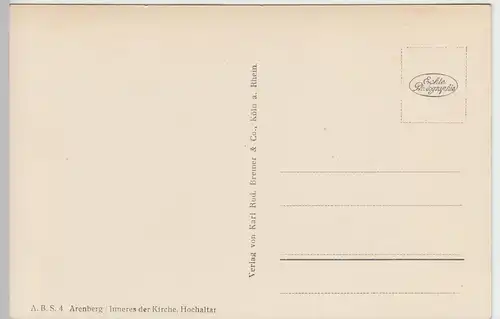 (43740) Foto AK Koblenz-Arenberg, Kirche St. Nikolaus, Hochaltar, vor 1945