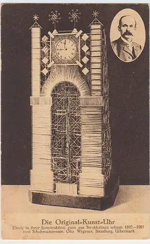 (43478) AK Kunst-Uhr aus Stroh v. Otto Wegener, Strasburg, Uckerm., um 1907