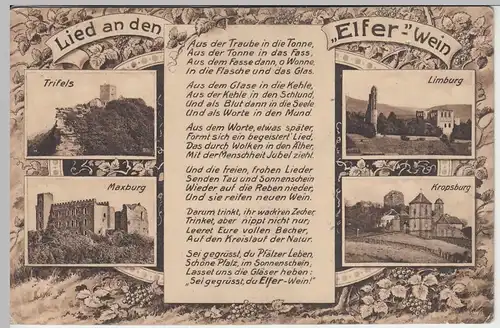 (43193) AK Lied an den Elfer Wein, Trifels, Maxburg, Limburg, Kropsburg 1910er