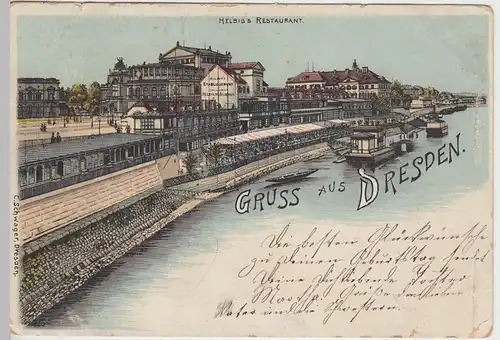 (43159) AK Gruß aus Dresden, Helbigs Restaurant, Oper, Litho  1895