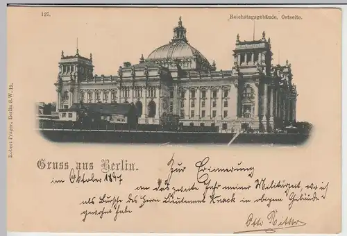 (43099) AK Gruß aus Berlin, Reichstag 1897