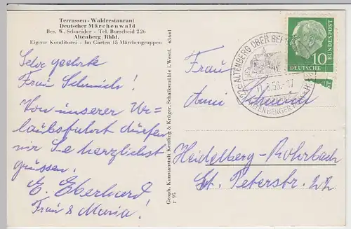 (42860) AK Altenberg, Odenthal, Waldrestaurant, Aschenputtel 1956