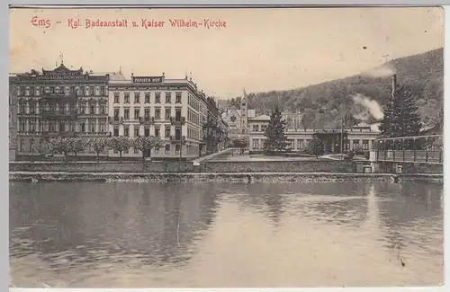 (42828) AK Bad Ems, Königl. Badeanstalt, Kaiser-Wilhelm-Kirche 1907