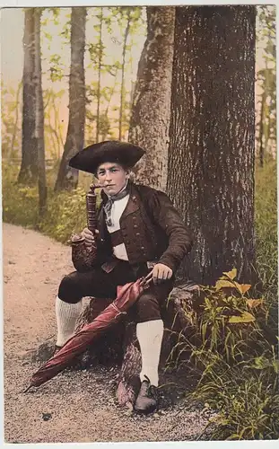 (42262) AK Appenzeller Tracht, junger Mann Pfeife rauchend, vor 1945