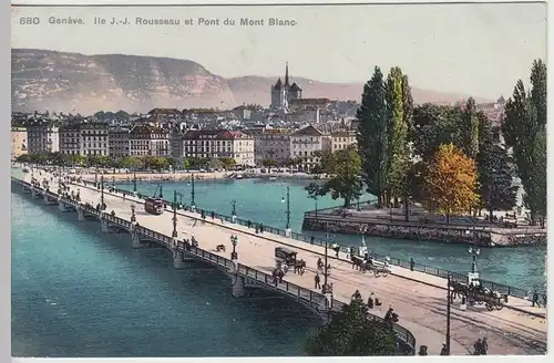 (42227) AK Geneve, Genf, Ile J.-J. Rousseau, Pont du Mont Blanc, vor 1945