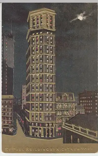 (42200) AK New York City, St. Paul Building, Prägekarte, Golddruck
